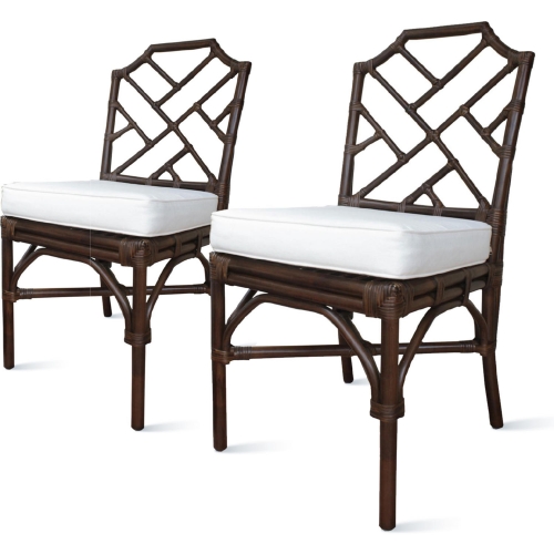 Kara Chippendale Style Rattan Dining Side Chair in Dark Brown (Set of 2)
