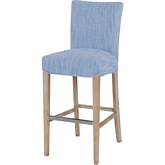 Milton Bar Stool in Blue Stripes Fabric on Natural Wood Oak Legs