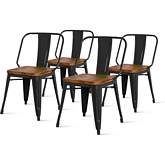 Brian Dining Side Chair w/ Wood Seat in Black Powder Coated Steel (Set of 4)