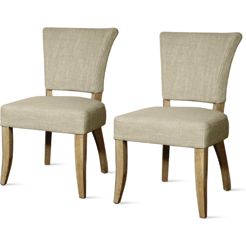 Austin Dining Chair in Rice Fabric with Bronze Nailhead on Wood Legs (Set of 2)