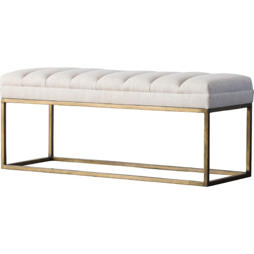 Darius Bench in Channel Tufted Beige Fabric on Gold Steel