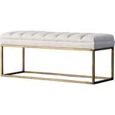 Darius Bench in Channel Tufted Beige Fabric on Gold Steel