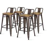 Metropolis Low Back Counter Stool Wood Seat in Gunmetal Powder Coated Steel (Set of 4)