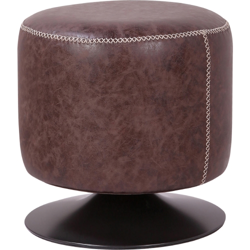 Gaia Round Ottoman in Vintage Coffee Brown Leatherette