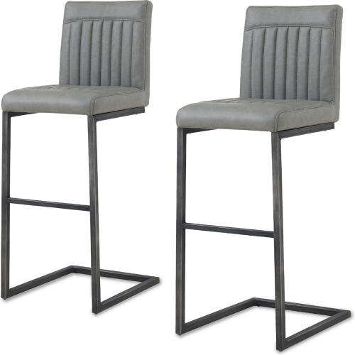 Ronan Bar Stool in Channel Tufted Antique Gray Leatherette (Set of 2)