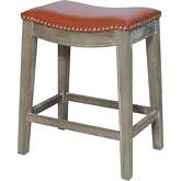 Elmo Counter Stool in Pumpkin Bonded Leather w/ Silver Nailhead on Mystique Gray Frame
