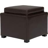 Cameron Square Storage Ottoman w/ Tray in Brown Bonded Leather on Black Legs