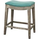Elmo Counter Stool in Turquoise Bonded Leather w/ Silver Nailhead on Mystique Gray Frame