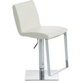Lewis Adjustable Height Bar or Counter Stool in White Top Grain Italian Leather & Polished Stainless