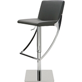 Swing Adjustable Height Bar or Counter Stool in Grey Naugahyde & Polished Stainless