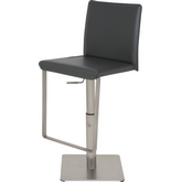 Kailee Adjustable Stool in Grey Top Grain Italian Leather & Stainless