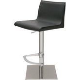 Colter Adjustable Height Bar or Counter Stool in Dark Gray Leather & Stainless Steel