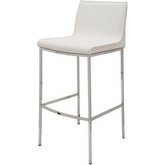 Colter Counter Height Stool in White Leather & Chrome