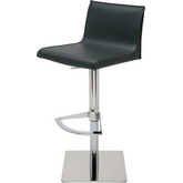 Colter Adjustable Height Bar or Counter Stool in Black Leather & Stainless Steel