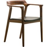 Caitlan Dining Chair in Tan Walnut Stain w/ Black Leather Seat