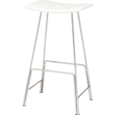 Kirsten Counter Stool w/ White Leather Seat on Stainless Steel Base w/ Footrests