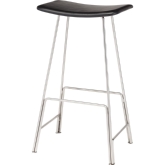 Kirsten Counter Stool w/ Black Leather Seat on Stainless Steel Base w/ Footrests