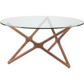 Star 59" Round Dining Table in Clear Glass on Light Walnut Ash