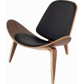 Artemis Lounger Chair in Walnut Frame w/ Black Leather Seat