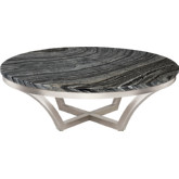 Aurora Coffee Table in Black Stone on Silver Metal Base