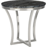 Aurora Side Table in Black Stone on Silver Metal Base