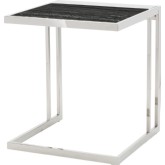 Ethan Side Table in Black Stone on Silver Metal Frame