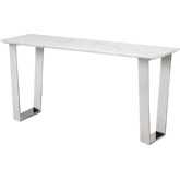 Catrine Console Table in White Stone on Silver Metal Base