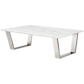 Catrine Coffee Table in White Stone on Silver Metal Base