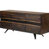 Vega 78" Sideboard Cabinet in Live Edge Seared Oak w/ Black Steel Inlay