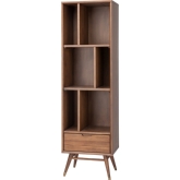 Baas Small Bookcase in Walnut w/ 6 Open Areas & 1 Drawer