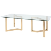 Paula 94" Dining Table w/ Brushed Gold Geometric Legs & Glass Top