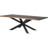 Couture 112" Dining Table w/ Seared Oak Top on Black Steel Geometric X Base