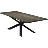 Couture 96" Dining Table w/ Oxidized Grey Oak Top on Black Steel Geometric X Base