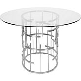 Tiffany Round 59" Dining Table w/ Clear Glass on Polished Stainless Steel Geometric Base