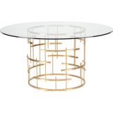Tiffany Round 59" Dining Table w/ Clear Glass on Brushed Gold Stainless Steel Geometric Base
