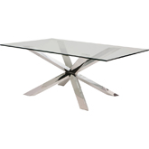 Couture 78" Dining Table w/ Glass Top on Polished Stainless Steel Geometric X Base