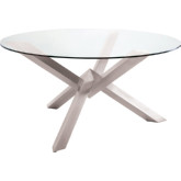 Costa 72" Round Dining Table w/ Geometric Brushed Stainless Base & Glass Top