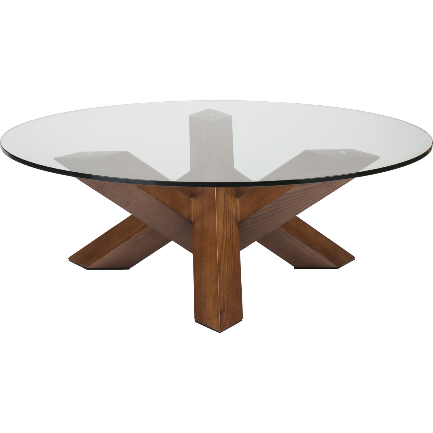 Nuevo HGYU Como " Coffee Table w/ Round Clear Glass Top on Geometric  Stained Walnut Base