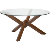 Costa 59" Dining Table w/ Round Clear Glass Top on Geometric Stained Walnut Base