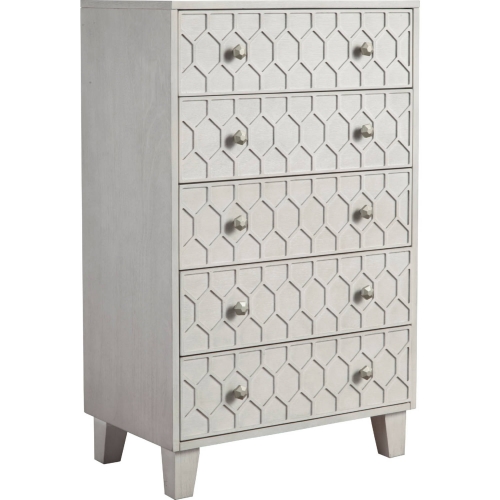 Denver 5 Drawer Chest in Honeycomb Pattern Light Gray Finish