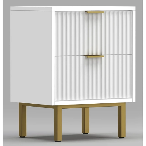 Casey 2 Drawer Nightstand in White Wood & Gold Metal