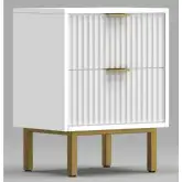 Casey 2 Drawer Nightstand in White Wood & Gold Metal