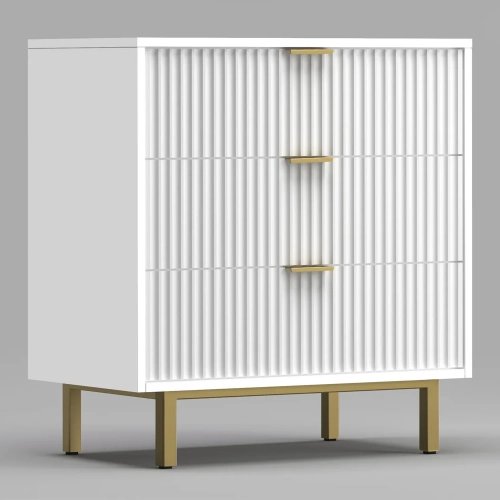 Casey 3 Drawer Small Chest in White Wood & Gold Metal