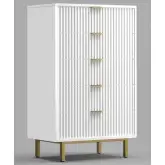 Casey 5 Drawer Chest in White Wood & Gold Metal