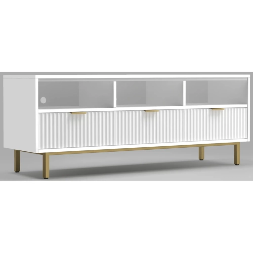 Casey 64" TV Stand Console in White Wood & Gold Metal