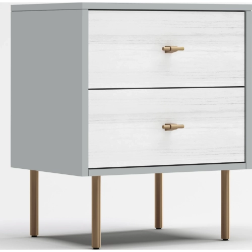 Saige 2 Drawer Nightstand in Gray, Weathered White & Gold