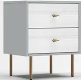 Saige 2 Drawer Nightstand in Gray, Weathered White & Gold