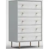 Saige 5 Drawer Chest in Gray, Weathered White & Gold