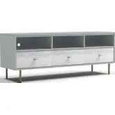 Saige 64" TV Stand Console in Gray, Weathered White & Gold