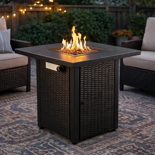Azure 28" Outdoor 2-in-1 Gas Fire Pit & Coffee Table in Black Steel